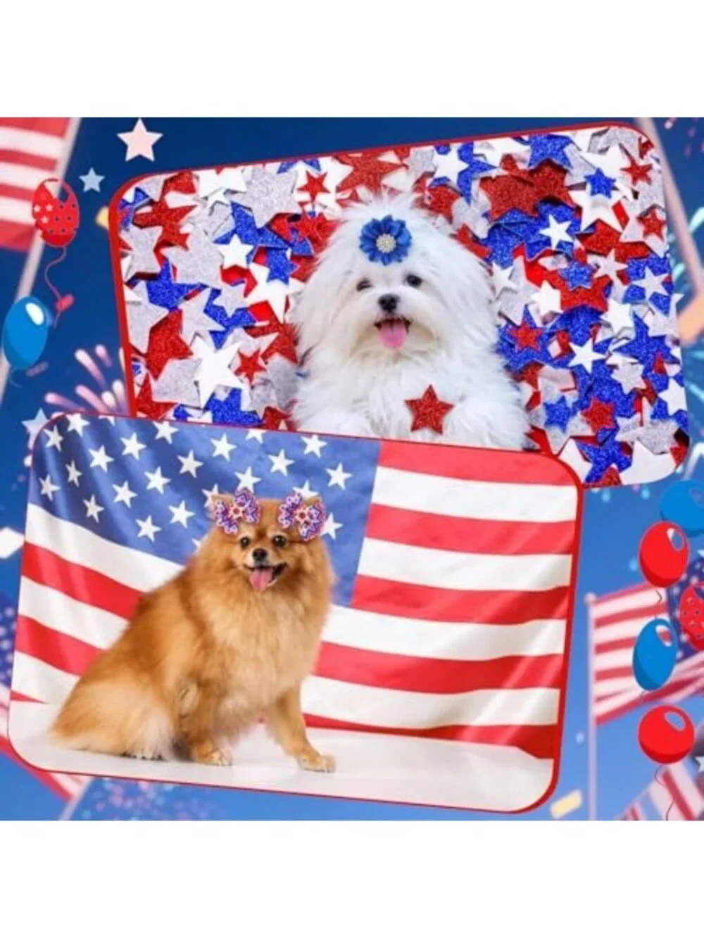 300 Pcs 4th of July Dog Bows with Rubber Bands - Patriotic Pet Accessories